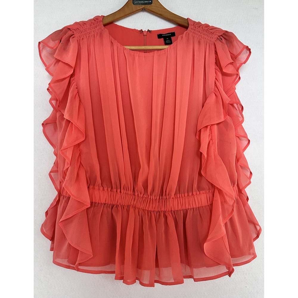 Halogen Ruffle Sleeveless Blouse Womens M Salmon Excellent